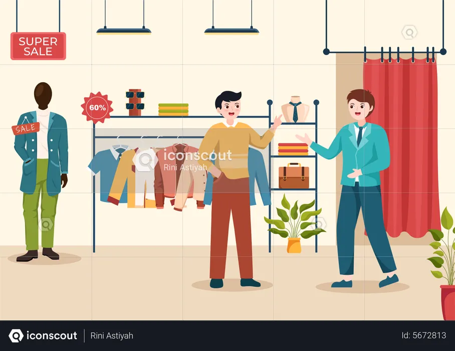Male buying Cloth in Clothes Shop  Illustration