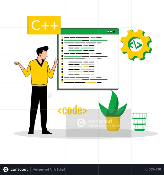 Male C plus plus developer testing code  Illustration