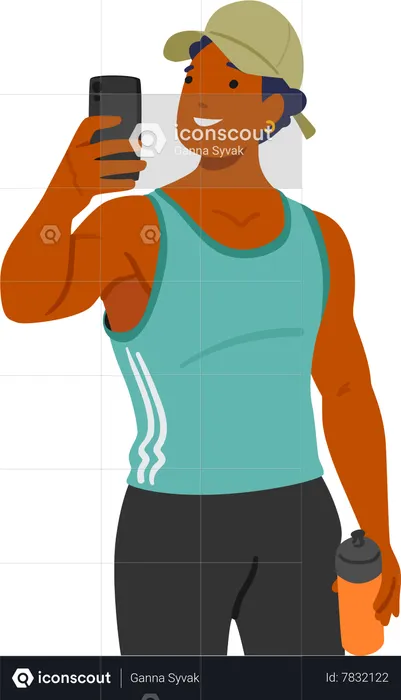 Male Capturing Selfie Mid-workout  Illustration