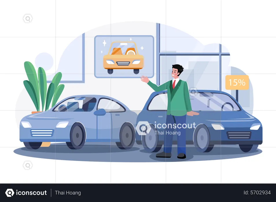 Male car agent at car showroom  Illustration