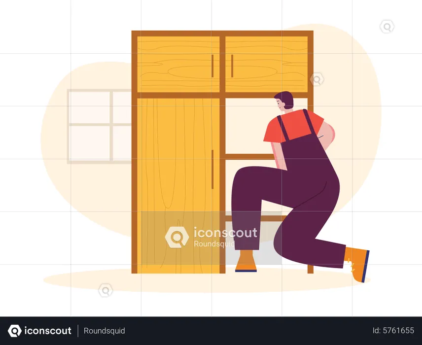Male carpenter making cupboard  Illustration