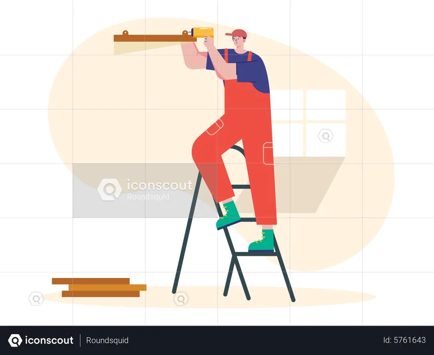 Male carpenter making furniture  Illustration