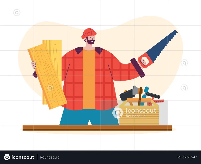 Male carpenter with tools  Illustration