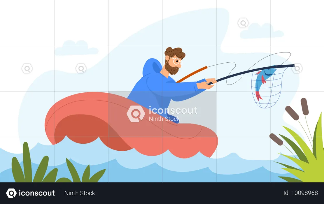 Male catching fish  Illustration