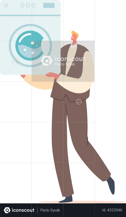 Male Character Carry Washing Machine  Illustration