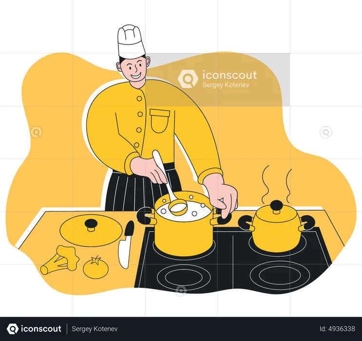 Male chef cooking food in kitchen  Illustration