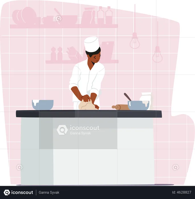Male chef cooking food in the kitchen  Illustration