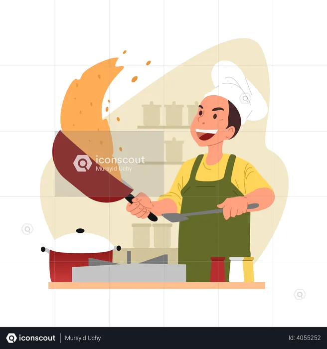 Male chef cooking in kitchen  Illustration