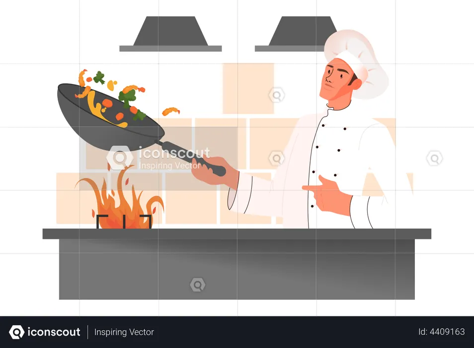 Male chef cooking meal  Illustration