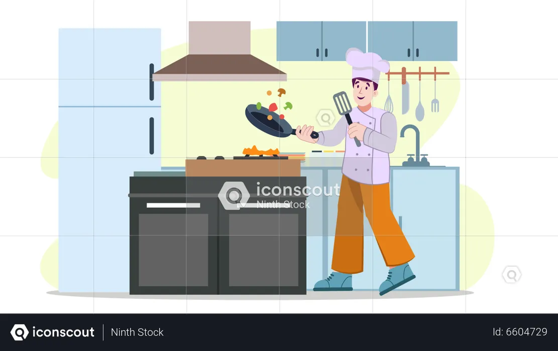 Male chef cooking meal  Illustration