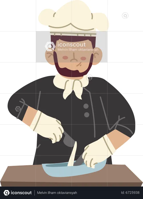 Male chef cutting fish  Illustration