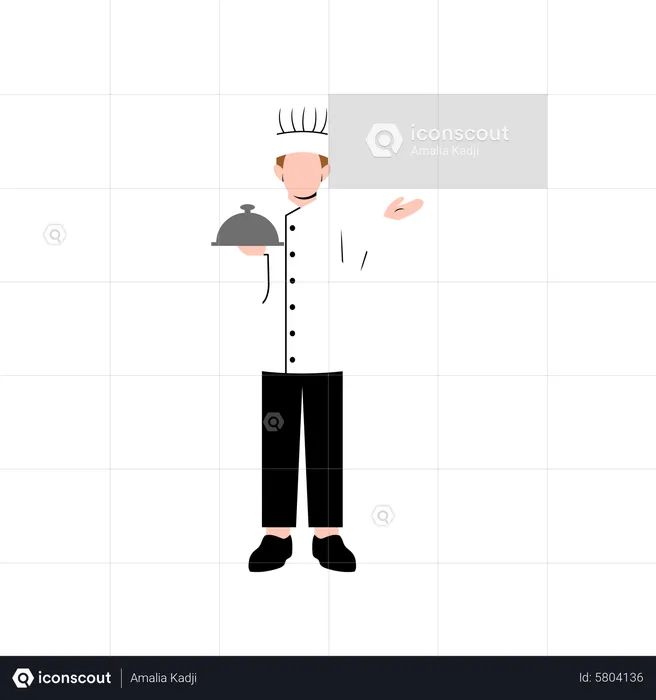Male chef holding dish  Illustration