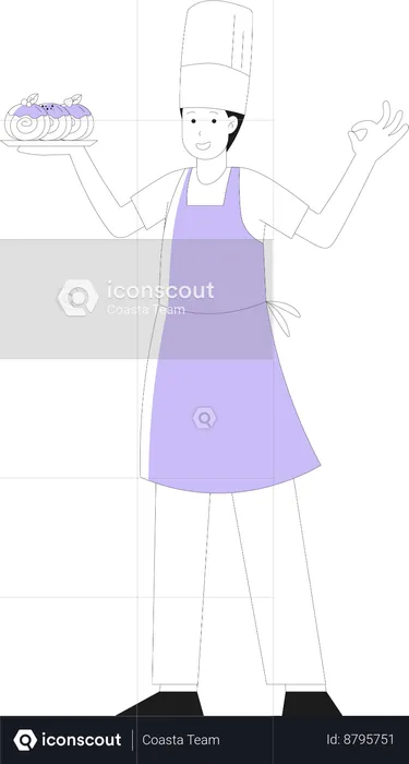 Male Chef Holding Pastry  Illustration