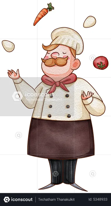 Male chef juggling with vegetables  Illustration