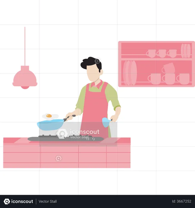 Male chef making an omelet  Illustration
