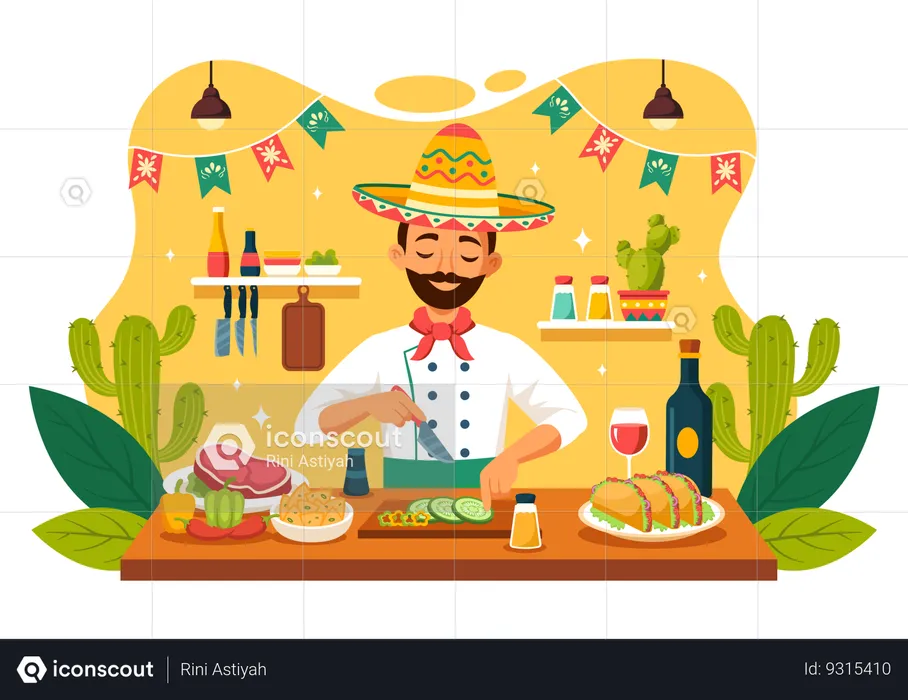 Male chef making Mexican dish at restaurant  Illustration