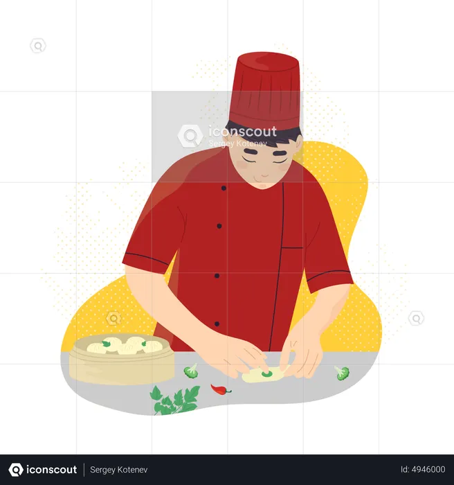 Male chef making momos  Illustration