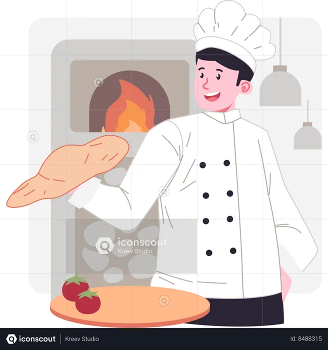 Male chef making pizza base  Illustration