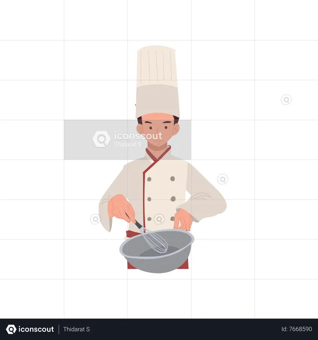 Male Chef Mixing Ingredients in Mixing Bowl  Illustration