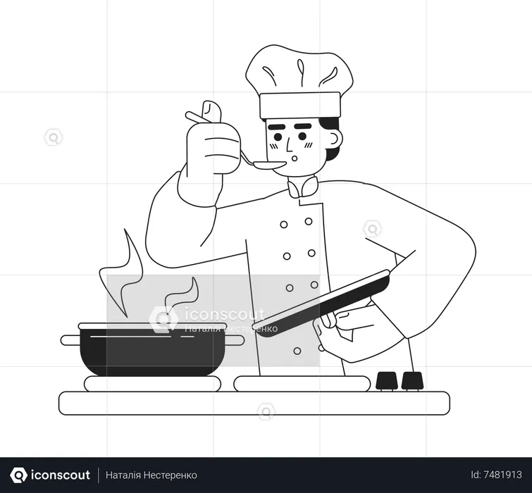 Male chef taste food  Illustration