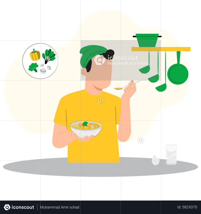 Male chef tasting food  Illustration