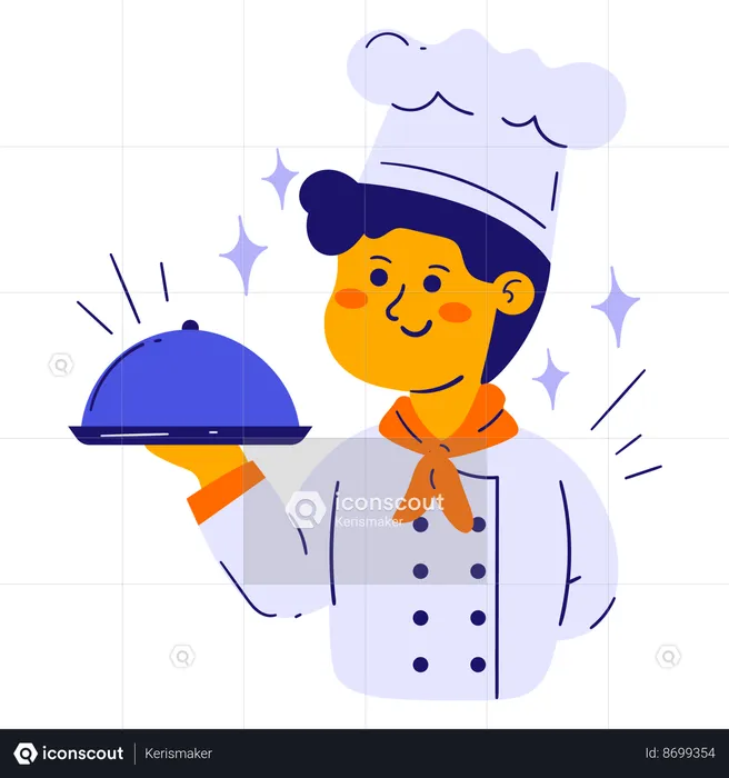 Male chef with cloche  Illustration