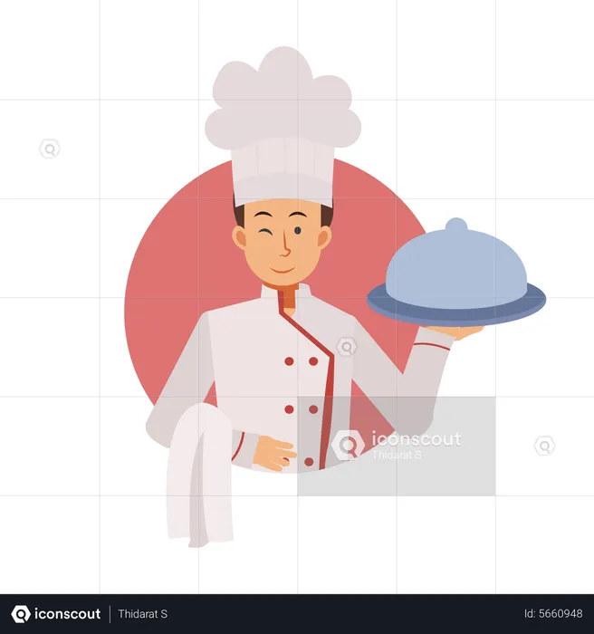 Male Chef With Cloche  Illustration