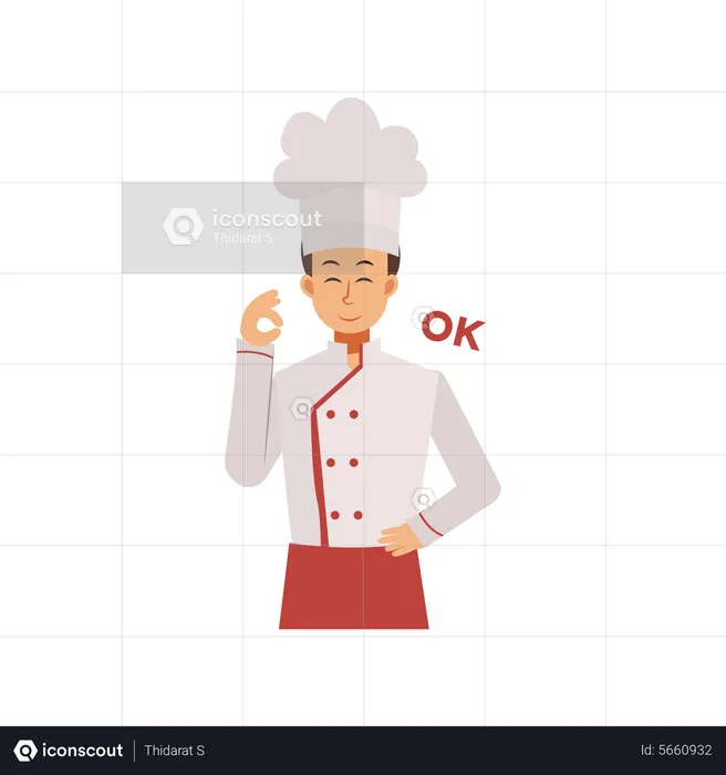 Male Chef With Ok Hand Gesture  Illustration