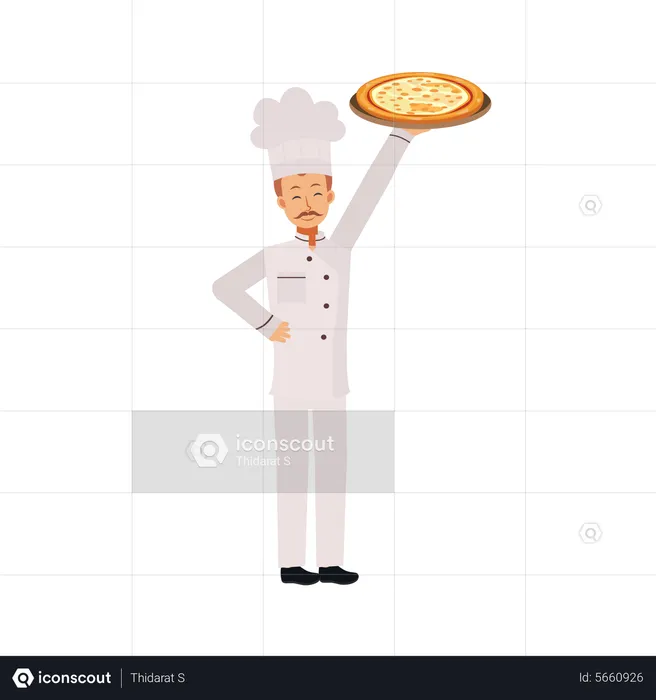 Male Chef With Pizza  Illustration