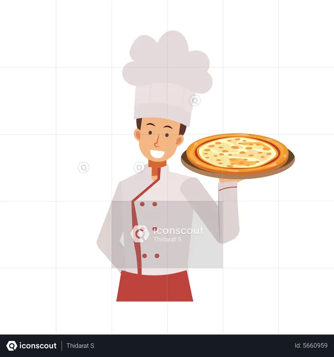 Male Chef With Pizza  Illustration