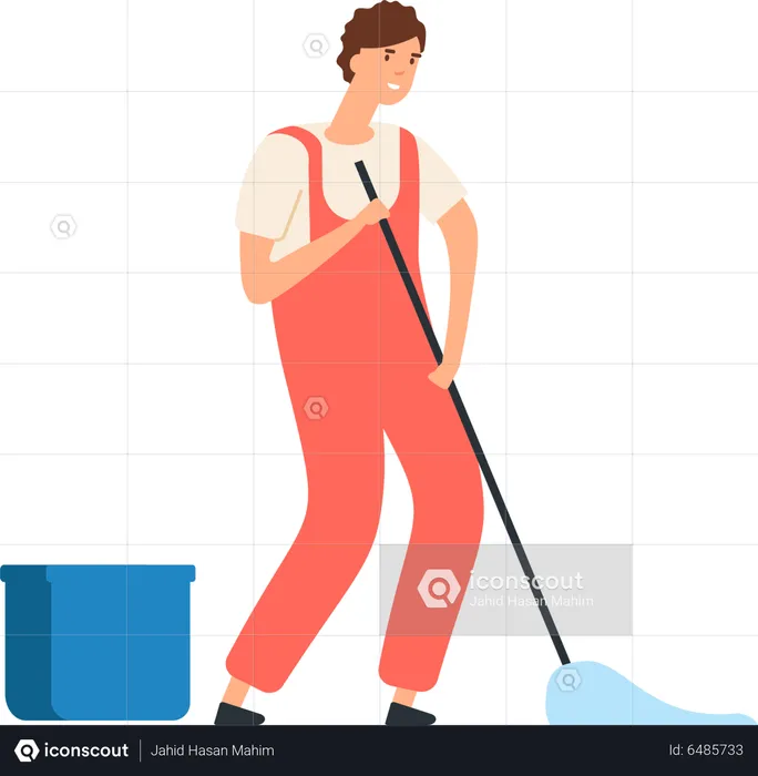 Male cleaner sweeping floor  Illustration