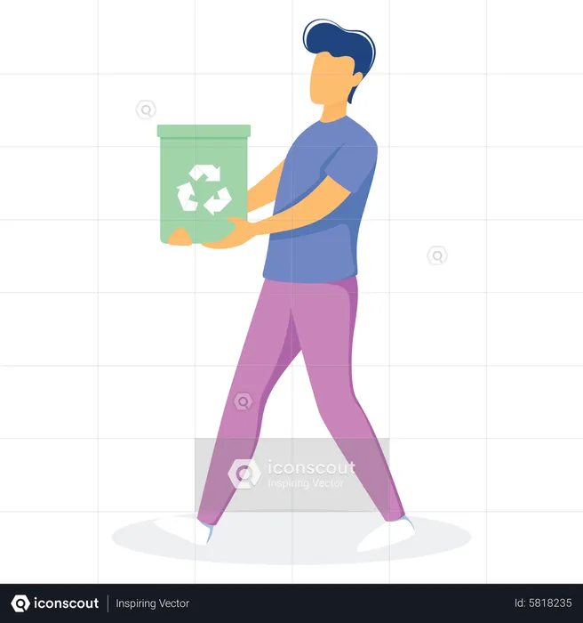 Male cleaning worker holding dustbin  Illustration