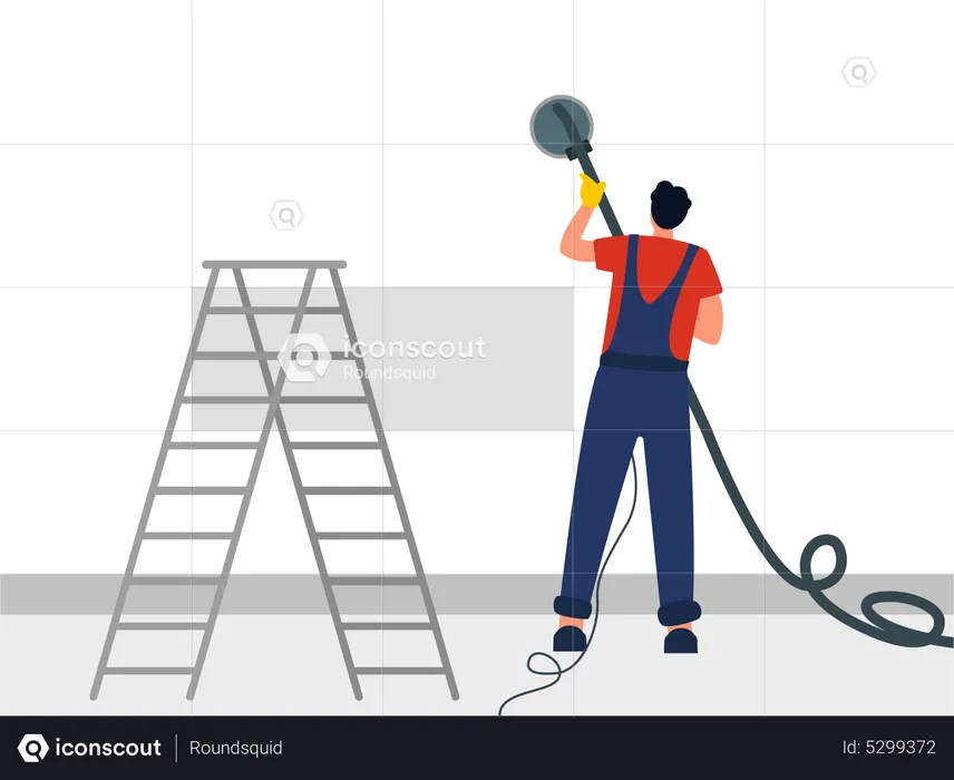 Male cleaning worker with cleaning tool  Illustration