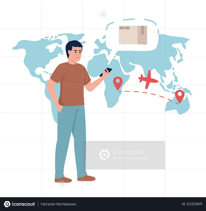 Male client checking parcel delivery status on phone  Illustration