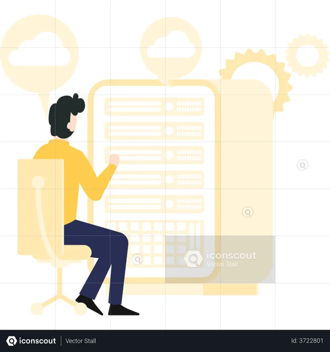 Male cloud developer working on bugs and issues in the cloud  Illustration