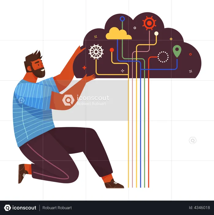 Male cloud developer working on cloud  Illustration