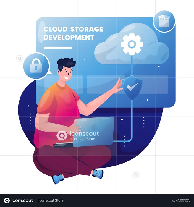 Male cloud storage security developer  Illustration