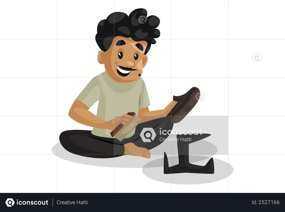 Male cobbler polishing shoe  Illustration