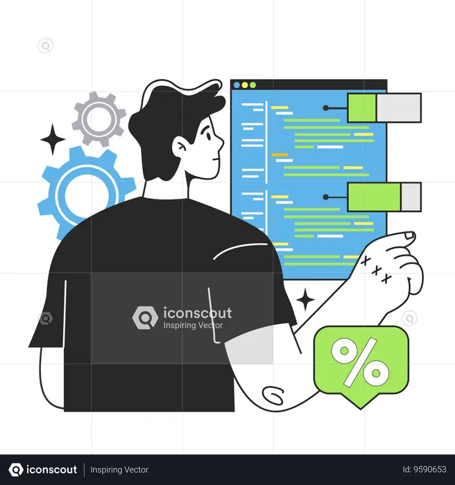 Male coder doing Code coverage  Illustration