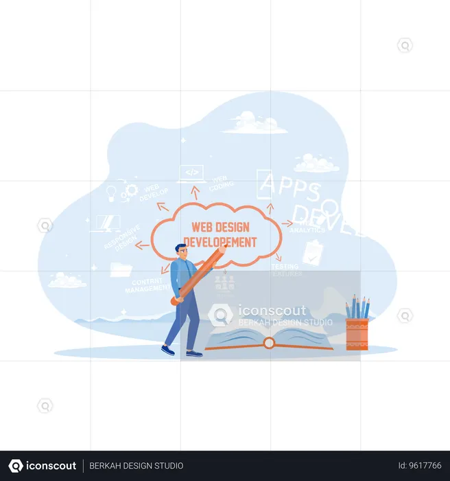 Male Coder Works On Website Application  Illustration