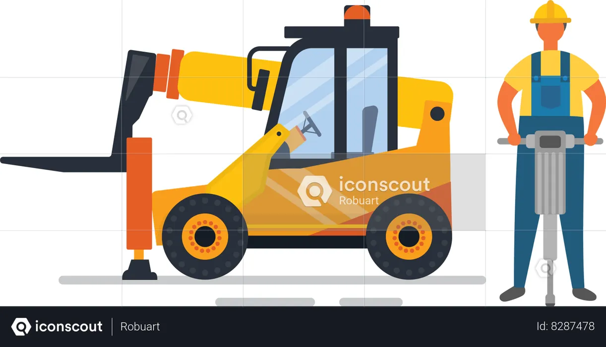 Constructeur masculin travaillant et illustration vectorielle de chargeur  Illustration