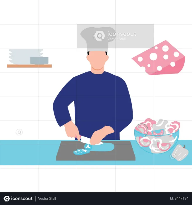 Male cook chopping vegetables  Illustration