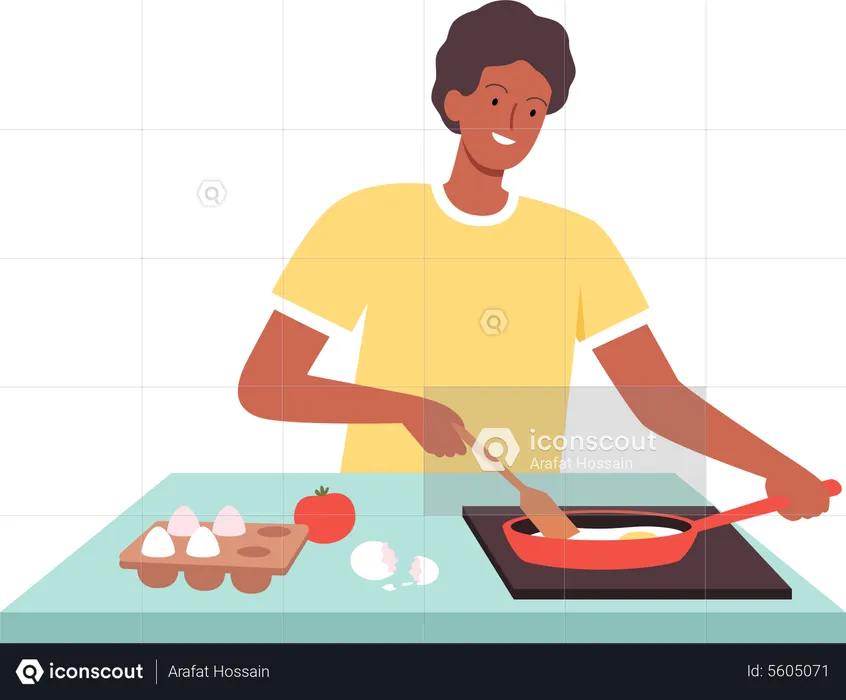 Male cooking food in kitchen  Illustration