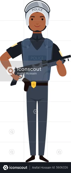 Male Cop Officer Holding Ruffle  Illustration