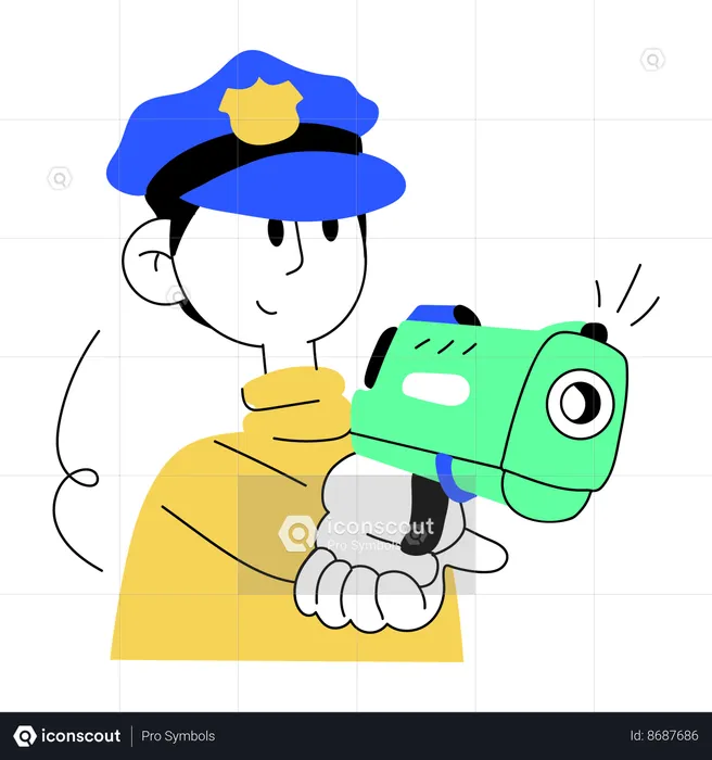 Male cop officer showing gun  Illustration