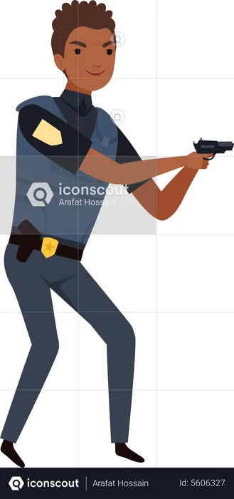 Male Cop Officer Showing Gun  Illustration