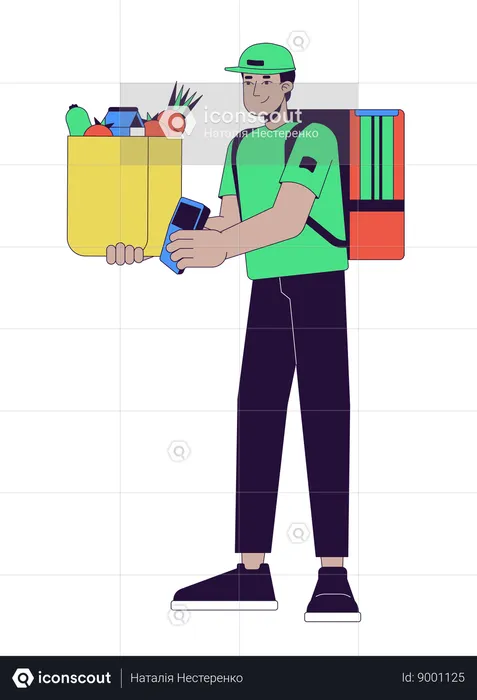 Male couriering groceries  Illustration