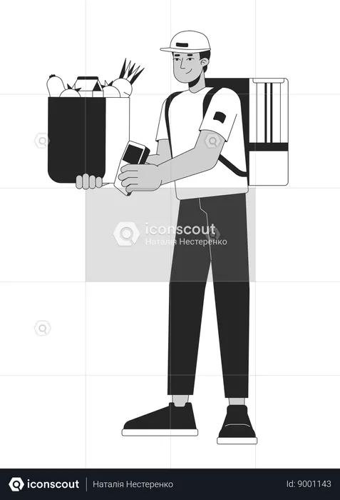 Male couriering groceries  Illustration