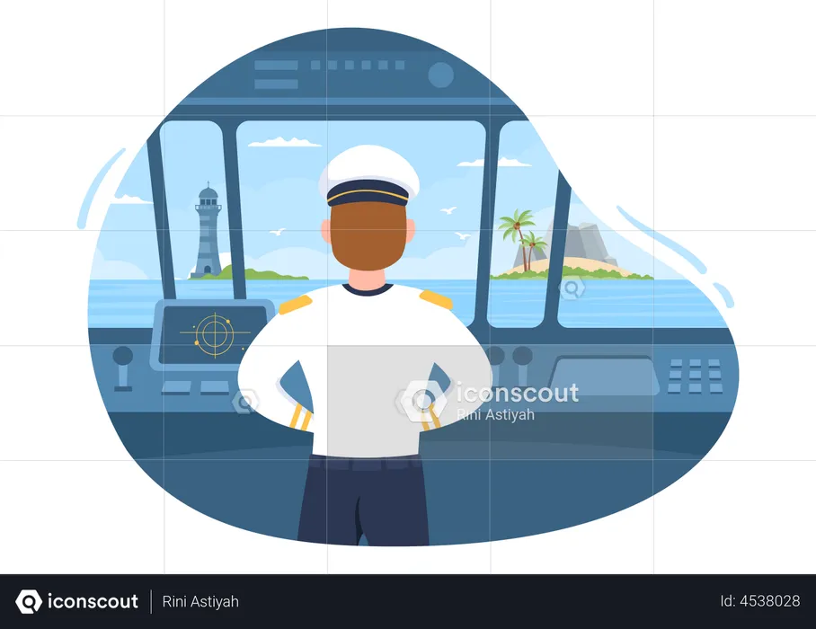 Male cruise captain in ship  Illustration