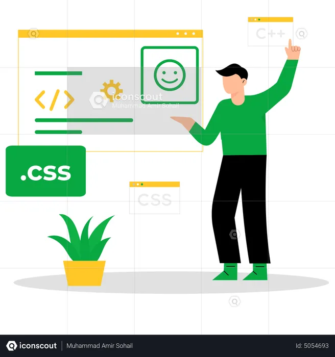 Male CSS developer working on website  Illustration